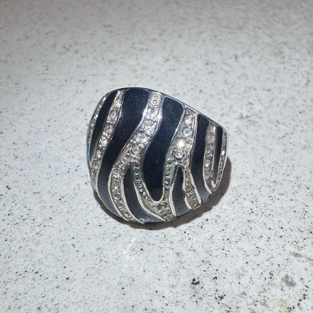 Chunky Y2K Zebra Print Rhinestone Ring
